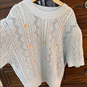 Zara Gray Knit Sweater with Floral Details
